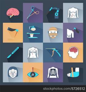 Surgery healthcare and plastic operation health care icons flat set isolated vector illustration