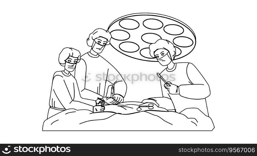 surgery operate vector. doctor hospital, surgical health, room patient, medicine medical, technology nurse surgery operate character. people black line illustration. surgery operate vector