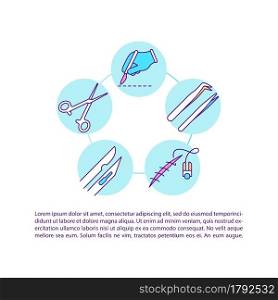 Surgical instruments concept line icons with text. PPT page vector template with copy space. Brochure, magazine, newsletter design element. Humanitarian aid tools linear illustrations on white. Surgical instruments concept line icons with text.