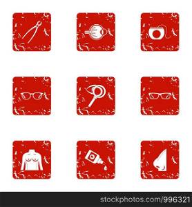 Surgical room icons set. Grunge set of 9 surgical room vector icons for web isolated on white background. Surgical room icons set, grunge style