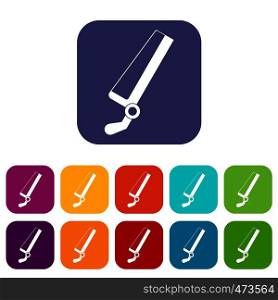Surgical saw icons set vector illustration in flat style In colors red, blue, green and other. Surgical saw icons set flat