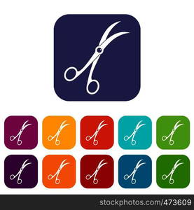 Surgical scissors icons set vector illustration in flat style In colors red, blue, green and other. Surgical scissors icons set flat