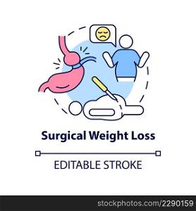 Surgical weight loss concept icon. Bariatric surgery. Service of medical center abstract idea thin line illustration. Isolated outline drawing. Editable stroke. Arial, Myriad Pro-Bold fonts used. Surgical weight loss concept icon
