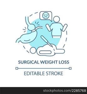 Surgical weight loss turquoise concept icon. Bariatric surgery. Medical center abstract idea thin line illustration. Isolated outline drawing. Editable stroke. Arial, Myriad Pro-Bold fonts used. Surgical weight loss turquoise concept icon