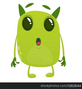 Surpised cartoon green alien monster. Big collection of cute monsters for Halloween. Vector illustration.