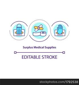 Surplus medical supplies concept icon. Humanitarian aid production overages and hospital overstock abstract idea thin line illustration. Vector isolated outline color drawing. Editable stroke. Surplus medical supplies concept icon.
