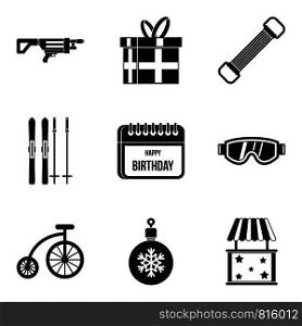 Surprise for the birthday icons set. Simple set of 9 surprise for the birthday vector icons for web isolated on white background. Surprise for the birthday icons set, simple style