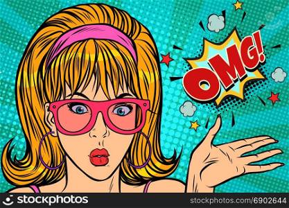 Surprise OMG pop art woman. Pop art retro vector illustration. Surprise OMG pop art woman