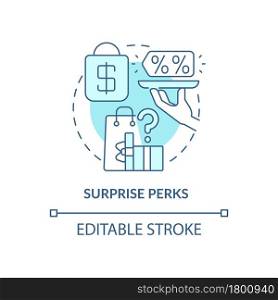 Surprise perks blue concept icon. Pleasant gift for client abstract idea thin line illustration. Happy buyer. Regural presents and benefits. Vector isolated outline color drawing. Editable stroke. Surprise perks blue concept icon