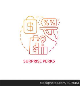 Surprise perks red gradient concept icon. Pleasant gift for client abstract idea thin line illustration. Happy buyer. Regural presents and benefits. Vector isolated outline color drawing.. Surprise perks red gradient concept icon