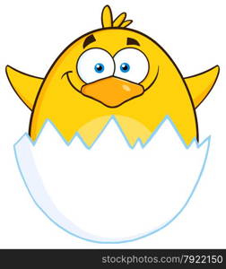 Surprise Yellow Chick Cartoon Character Out Of An Egg Shell