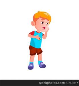 Surprised Boy Child Looking At Accident Vector. Shocked Caucasian Boy Kid Look At Dangerous Situation. Excitement Character Preteen Infant With Surprise Emotion Flat Cartoon Illustration. Surprised Boy Child Looking At Accident Vector