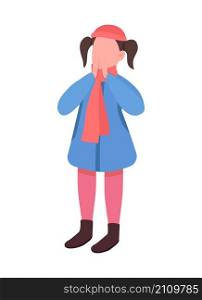 Surprised girl in winter semi flat color vector character. Excited figure. Full body person on white. Winter activity isolated modern cartoon style illustration for graphic design and animation. Surprised girl in winter semi flat color vector character