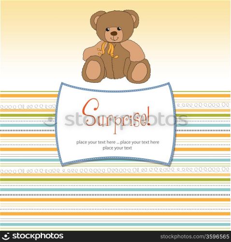 surprised greeting card with teddy bear
