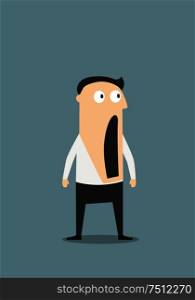 Surprised or shocked businessman with wide open mouth, for emotion expression concept design. Cartoon flat character. Shocked businessman with open mouth