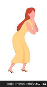 Surprised woman in formal dress semi flat color vector character. Dynamic figure. Full body person on white. Excitement isolated modern cartoon style illustration for graphic design and animation. Surprised woman in formal dress semi flat color vector character