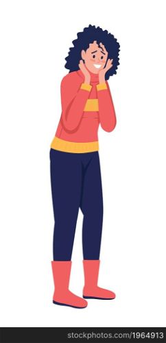 Surprised woman semi flat color vector character. Posing figure. Full body person on white. Sweater weather isolated modern cartoon style illustration for graphic design and animation. Surprised woman semi flat color vector character