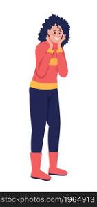 Surprised woman semi flat color vector character. Posing figure. Full body person on white. Sweater weather isolated modern cartoon style illustration for graphic design and animation. Surprised woman semi flat color vector character