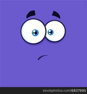 Surprisingly Cartoon Funny Face With Expression. Illustration With Purple Background