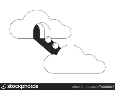 Surrealism clouds bw concept vector spot illustration. Psychedelic clouds 2D cartoon flat line monochromatic scene for web UI design. Spheres rolling down r&editable isolated outline hero image. Surrealism clouds bw concept vector spot illustration