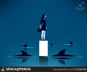 Surrounded shark. Concept business illustration. Vector cartoon character.