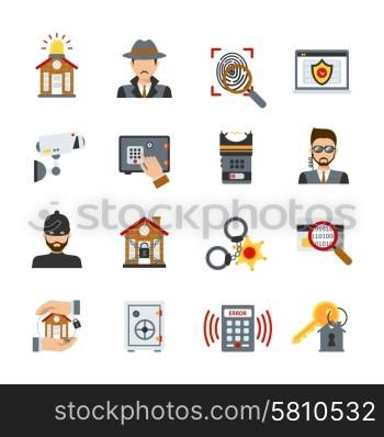 Surveillance and security icons set with thief detective and protection symbols isolated vector illustration. Surveillance And Security Icons Set