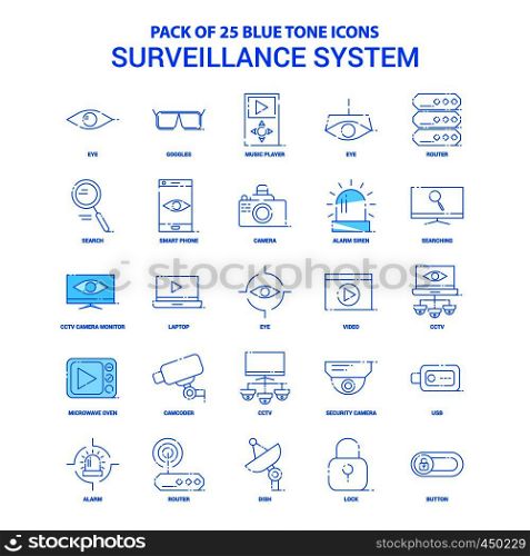 Surveillance Blue Tone Icon Pack - 25 Icon Sets