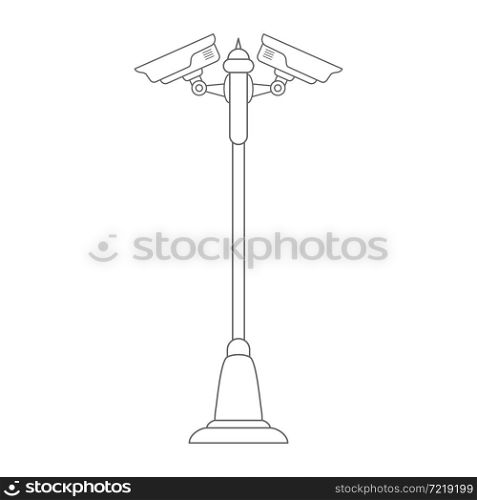 surveillance camera is mounted on a pole. Contour vector illustration for scrapbooking, coloring books and creative design. Flat style.
