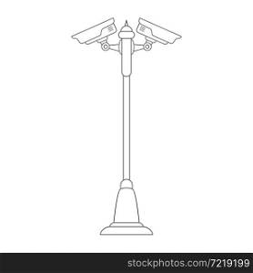 surveillance camera is mounted on a pole. Contour vector illustration for scrapbooking, coloring books and creative design. Flat style.