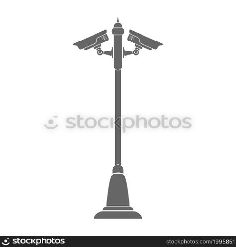 surveillance camera is mounted on a pole. Flat style.