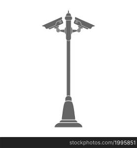 surveillance camera is mounted on a pole. Flat style.
