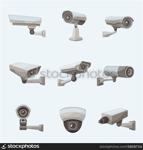 Surveillance camera security system realistic icons set isolated vector illustration. Surveillance Camera Realistic Icons