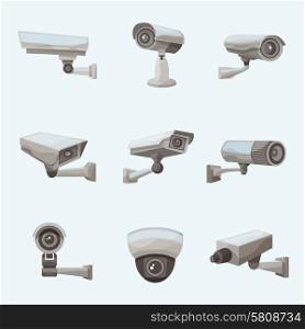 Surveillance camera security system realistic icons set isolated vector illustration. Surveillance Camera Realistic Icons