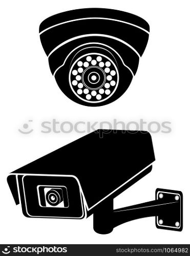 surveillance cameras black silhouette vector illustration isolated on white background