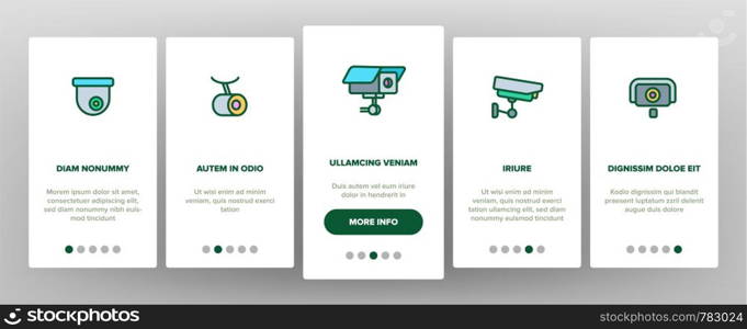 Surveillance Cameras, CCTV Linear Vector Onboarding Mobile App Page Screen. Security System, CCTV. Home Safety Equipment. Wall, Ceiling Surveillance Cam Types Outline Symbols. Surveillance Cameras, CCTV Linear Vector Onboarding Mobile App Page Screen