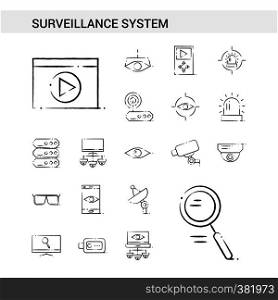 Surveillance hand drawn Icon set style, isolated on white background. - Vector