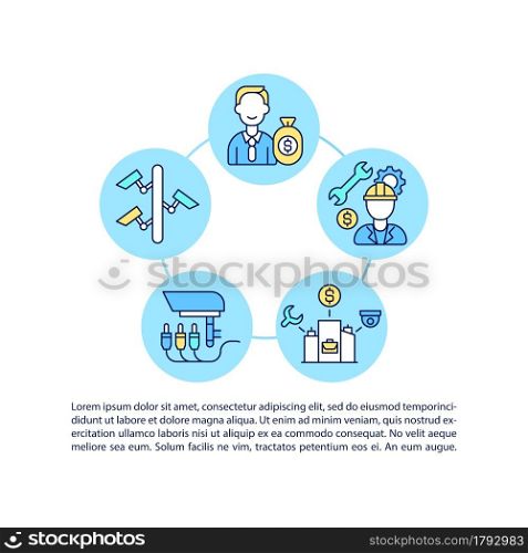 Surveillance installation concept line icons with text. PPT page vector template with copy space. Brochure, magazine, newsletter design element. Prof aid for camera setup linear illustrations on white. Surveillance installation concept line icons with text