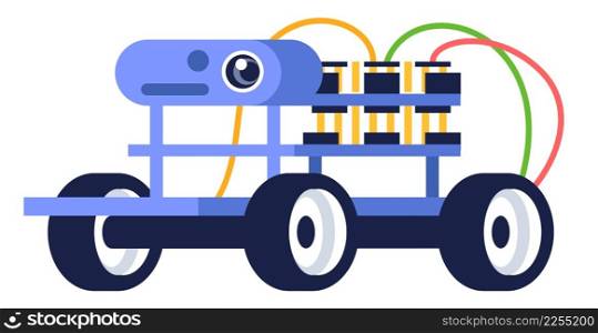 Surveillance system semi flat RGB color vector illustration. Capturing images and videos. Robot design and construction. Autonomous security robot isolated cartoon character on white background. Surveillance system semi flat RGB color vector illustration