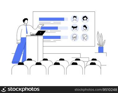 Survey data presentation abstract concept vector illustration. Human research survey making presentation of survey data, social science and movement, opinion poll sector abstract metaphor.. Survey data presentation abstract concept vector illustration.