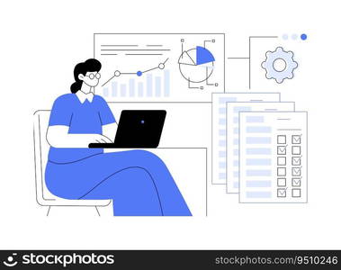 Survey data processing abstract concept vector illustration. Opinion poll worker deals with survey data handling, social science, quality assurance, information preparation abstract metaphor.. Survey data processing abstract concept vector illustration.