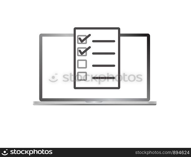 survey on laptop isolated on white background. online form icon. flat style. online form survey icon for your web site design, logo, app, UI. checkboxes on computer screen.