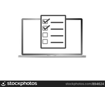 survey on laptop isolated on white background. online form icon. flat style. online form survey icon for your web site design, logo, app, UI. checkboxes on computer screen.