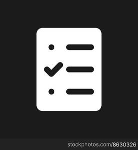 Survey pixel dark mode glyph ui icon. Answer question. Experience share. User interface design. White silhouette symbol on black space. Solid pictogram for web, mobile. Vector isolated illustration. Survey pixel dark mode glyph ui icon