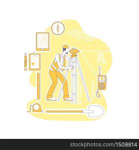Surveyor thin line concept vector illustration. Geodesist, man with optical level 2D cartoon character for web design. Geodesy, construction area exploration and leveling creative idea