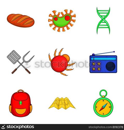 Survival in forest icons set. Cartoon set of 9 survival in forest vector icons for web isolated on white background. Survival in forest icons set, cartoon style