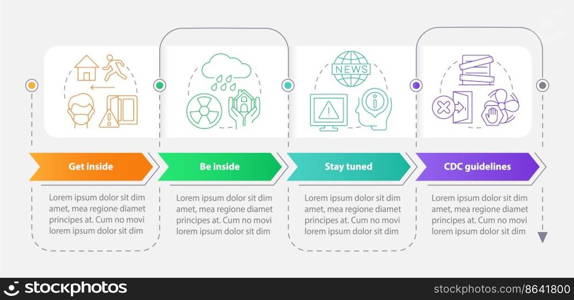 Survive during nuclear disease rectangle infographic template. Data visualization with 4 steps. Editable timeline info chart. Workflow layout with line icons. Myriad Pro-Bold, Regular fonts used. Survive during nuclear disease rectangle infographic template