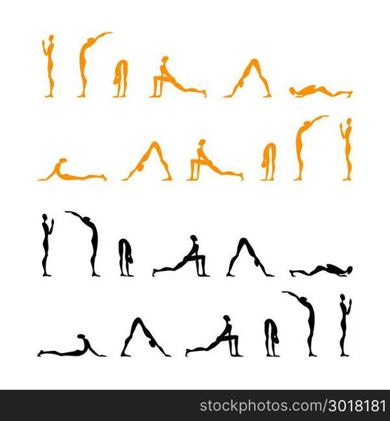 Surya Namaskar set, Salutation the Sun. Yoga infographics, Surya ...