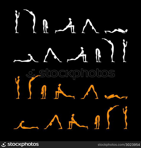 Surya Namaskar set, Salutation the Sun. Yoga infographics, Surya ...