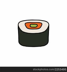 Sushi and rolls on a white background. Vector icon in doodle style. National Japanese food.