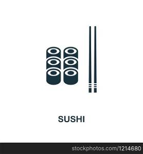 Sushi creative icon. Simple element illustration. Sushi concept symbol design from meal collection. Can be used for mobile and web design, apps, software, print.. Sushi icon. Monochrome style icon design from meal icon collection. UI. Illustration of sushi icon. Pictogram isolated on white. Ready to use in web design, apps, software, print.